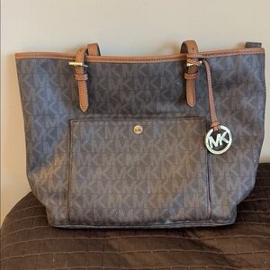 Michael Kors Jet Set Medium Signature Tote Brown and Tan